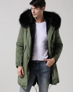 Outdoor Men śnieg Futro Kurtki Meifeng Marka Czarny Królik Futro Liner Long Army Zielone Długie Kurtki Z Czarnym Szopem Futro Przykończenie Snow Parka