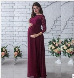 Mode kvinnliga klänningar gravida långa ärmar spetsklänning fotografering props långa maxi moderskapsklänning vestidos vetement femme