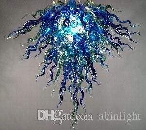 Hand Blown Glass Chandeliers Modern Art Bule Glass Lighting 32"x32" Turkish Style Decoration Ceiling Lamps for Hotel living Room Fixture