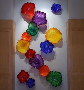 Modern Indoor House Decor Lampade a fiori Cristallo fatto a mano in vetro di Murano Piatto da parete multicolore montato a filo