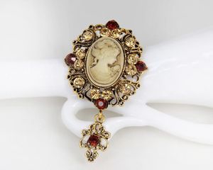 Schmuck Brosche Retro Beauty Head Crystal Broschen Royal Court Style Legierung Nieten Accessoires Pin 2 Farben Großhandel