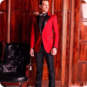 Klasik Stil Tek Düğme Kırmızı Damat Smokin Tepe Yaka Erkekler Düğün Takım Elbise / Balo / Akşam Yemeği En İyi Adam Blazer (Ceket + Pantolon + Kravat) W304