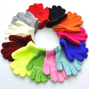 24pairs/lot 15cm 12colors children winter warm mittens five gloves girl boy kids multicolor pure knitted finger glove