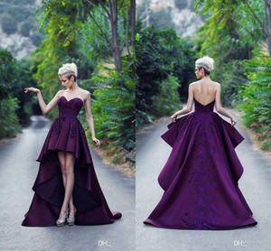 Grape New Designer Prom Klänningar Sweetheart Hej Lo Ruffles Lace Applique Satin Evening Gowns Backless Formal Dress Party Dresses Ogstuff