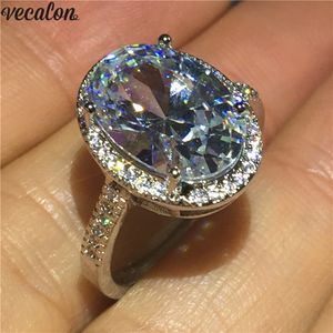 Vecalon Grande Anel Oval 925 Sterling Silver Diamante Casamento Anéis de Casamento Para As Mulheres Nupcial Partido Vintage Jóias Dedo