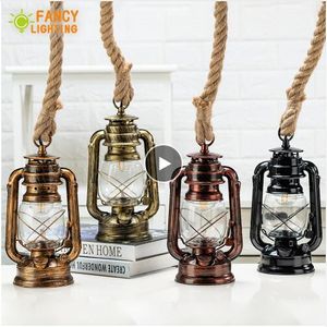 Vintage Kerosen hängljus med fri glödlampa E27 Hamp rep Hängande lampa för hem / sovrum / vardagsrum Industriell hänglampa