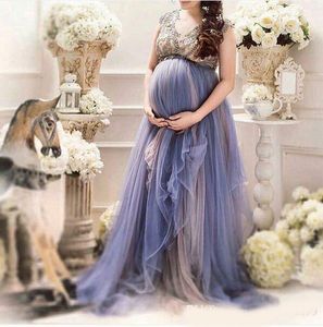 Lavendel Tulle Plus Size Maternity Women's Formal Prom Party Dresses Custom Gör Beaded Cap Sleeve Gravid Special Occasion Grows