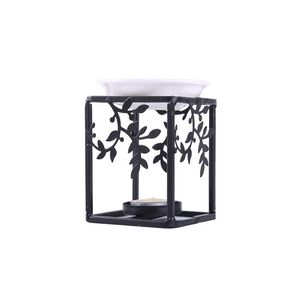 Simplicity Metal Leaves Aromatherapy Fragrance Lamp Essential Oil Burner Black Iron Tealight Candle Holder Romantic Decorative Aroma Gifts