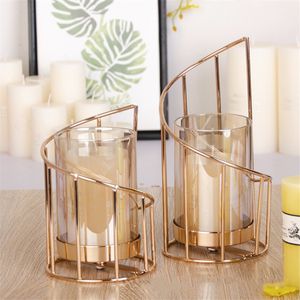 Golden Iron Holder European geometric Candlestick Romantic Crystal Candle Cup Home Table Decoration T200624