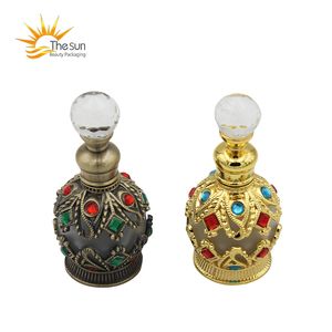 Frasco de perfume recarregável para viagem 15 ML Recipiente de óleo essencial árabe Frascos de fragrância vazios Dubai com cristais colados