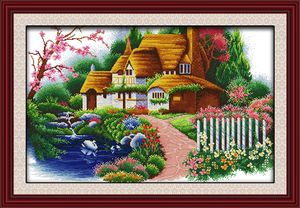 Dream Cabin Home Decor Painting, Handgjorda Kors Stitch Broderi NeedleWork Sets Räknat Skriv ut på duk DMC 14ct / 11ct