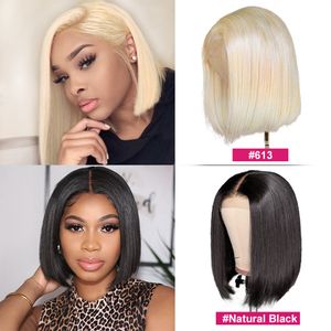 IsHow Malaysian 13 * 1 T Parte Renda Frente Peruca Bob Brasil Brasileiro Humano Cabelo Perucas 613 Color Loira Peruano Straight para Mulheres Todas as idades 8-14inch