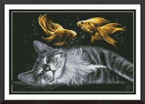 猫の夢の家の装飾絵画キット、手作りクロスステッチクラフトツール刺繍針仕事セットカンバスDMC 14ct / 11ct
