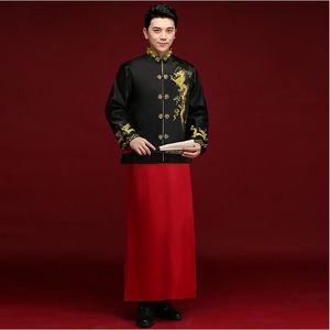 Kinesisk bröllop brudgum svart röd klänning mantel mode ny sommaren mäns bröllopsklänning drake broderi brudgum ken chu samma artikel kimono show