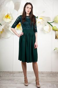 2019 Koyu Yeşil Dantel Şifon A-Line Kısa Mütevazı Gelinlik Modelleri 3/4 Kollu Diz Boyu Gayri resmi Yaz Düğün Parti Elbise Mütevazı