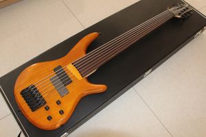 Sällsynta strängar Fretless Natural Wood Color Electric Bass Guitar 7 Strings No Frets Freboard