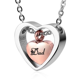 Incisione personalizzata Acciaio inossidabile personalizzato - Collana con urna per cremazione con ciondolo a doppio cuore in oro rosa per gioielli Ashes Keepsake