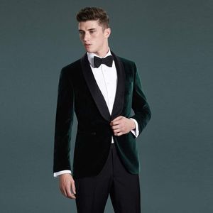 Yeşil Kadife Damat Smokin Siyah Şal Yaka Groomsmen Gelinlik Sonbahar Kış Tarzı Erkekler Örgün Parti Balo Suit (Ceket + Pantolon + BowsTie) 875