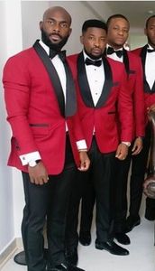 Najnowszy przycisk Red Groom Tuxedos Shawl Lapel Mężczyźni Garnitury 2 Sztuki Wedding / Prom / Dinner Blazer (Kurtka + Spodnie + Krawat) W756