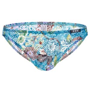 Färgglada Sexiga Mens Sheer Lace Underkläder Underbyxor Thong Mäns Gay Briefs Flower Pattern Panties för Underkläder Man