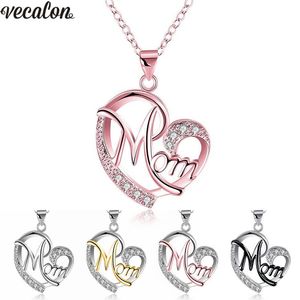 Vecalon mamma hjärta form hängen med halsband för kvinnor mors dag gåva grossist smycken 5 färger silver / svart / rosa guld