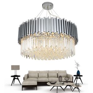 New Modern Chandelier Lighting Chrome Polished Steel Crystal Lamp Luxury Round Living Dining Room LED Cristal Lustre