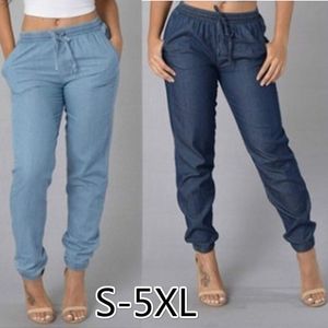 2 colori Moda donna Plus Size Cotone Comodo Low Wasit Pantaloni larghi slim a matita Jeans strappati per donna Jeans mamma S-5XL