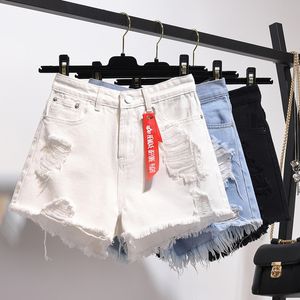 Verão cintura alta denim shorts feminino plus size 5xl buraco solto borlas haruku calças quentes sexy jeans curto menina primavera