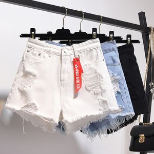 Sommarhög midja denim shorts kvinnor plus storlek 5xl löst hål tasslar harajuku heta byxor sexiga jeans kort flicka våren