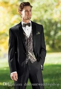 Красивый Groom Tuxedos One Button Black Нотч Groomsmen Свадебные мужские Blazer партии костюмы (куртка + брюки + жилет + Tie) J738