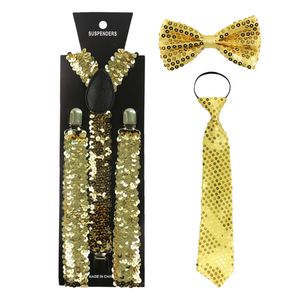 Moda piccola paillettes oro argento bretelle clip-on elastico a forma di Y indietro bretelle papillon e cravatta bretelle per donna uomo