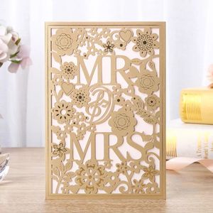 Free Printing Laser Cut Invitations Card With MR & MRS Flowers Hollow Personalized Wedding Invitations BW-I0056 pro