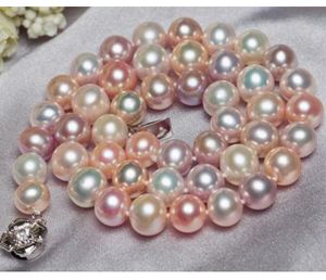 Wholesale purple beaded necklaces resale online - 9 mm Beaded Necklace Natural White Pink Purple Pearl Necklace Inch Silver Clasp