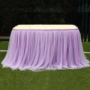 Tutu tulle Table Skirt Mesh Tulle Toolle TableCloth لحفل زفاف الجدول الزخرفة ملحقات المنسوجات 235y