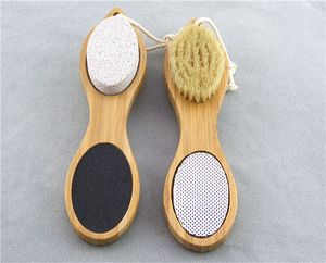 Exfoliating Dead Skin Remover Foot Massager Wooden Feet Brush with Natural Boar Bristle and Pumice Stone