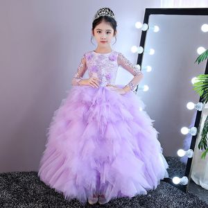 어린 소녀를위한 빈티지 소녀 미인 드레스 2020 무료 배송 Vestido de daminha infantil 긴 소매 꽃 소녀 드레스 Tutu 공 가운