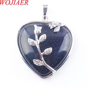 Wojier Love Heart GEM Камень Ожерелья Кулон Натуральный Голубой Песчан Камень Подвески Богемский Стиль Женщины Ювелирные изделия N3178