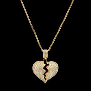 Fashion-Broken Heart Pendant Halsband för Mens Womens New Fashion Hip Hop Halsband Smycken Guld Hiphop Halsband