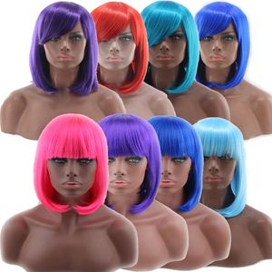 Short Straight Synthetic Wigs Cosplay Colorful Bobo Wig Wholesale