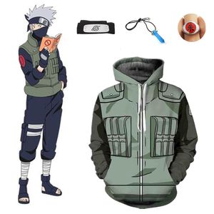 ingrosso Naruto Cosplay-Formato asiatico Giappone Anime Naruto Hokage Hatake Kakashi Costume cosplay unisex Giacca di Halloween Felpa con cappuccio Set completo