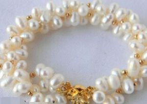 ブレスレット3stradns 6mm白いバロック淡水真珠の宝石