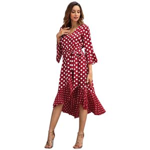 Original Design Women's Dress 2020 Spring New Wave Point Long-sleeve Plus-size Dress