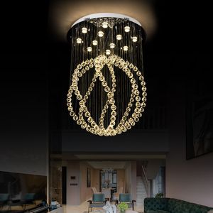 リビングルームのダイニングルームの階段のための高級クリスタルシャンデリア美しい球面デザインランプ現代の屋内吊り灯
