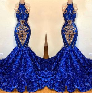 Kanter Royal Blue Sukienki balowe złota koronkowa aplikacja haft ręcznie robione kwiaty z koraliki na zamówienie wieczorne suknie imprezowe formalne zużycie