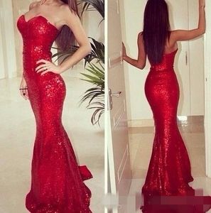 Lantejoulas brilhantes vermelho sereia vestidos de noite querida decote barato varredura trem feito sob encomenda plus size formal vestido de festa de baile