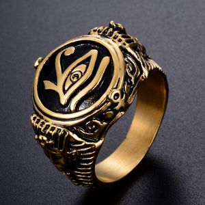 Rostfritt stål Ring Egyptiska ögat av Horus Amulet Ring Egypten Farao King Motor Biker Mens Kvinnor Ring Partihandel