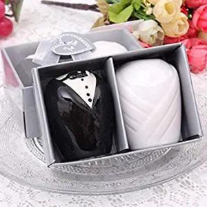 Brindes de casamento Cerâmica Noivo Noiva Tempero Jar Conjunto Açúcar Sal Pimenta Distribuidor Agitador Armazenador de Especiaria Garrafa Pote Decoração de Festa