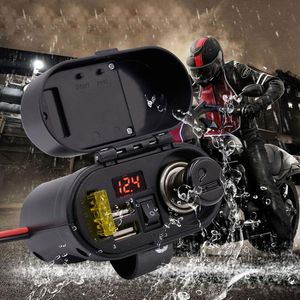 Socket Kit 12V 24V Waterproof Motorcycle Cigarette Cigar Lighter Sockets Motorbike Phone USB Charger With Voltmeter Electronic Clock ATV Scooter