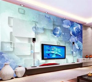 Custom Wallpaper d Fantasy Blue Crystal Box D Indoor TV Background Wall Decoration Mural Wallpaper