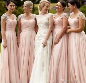 Lace Bridesmaid Dress Pink Country Beach Garden Formell Bröllopsfest Gäst Maid of Honor Gown Plus Size Custom Made